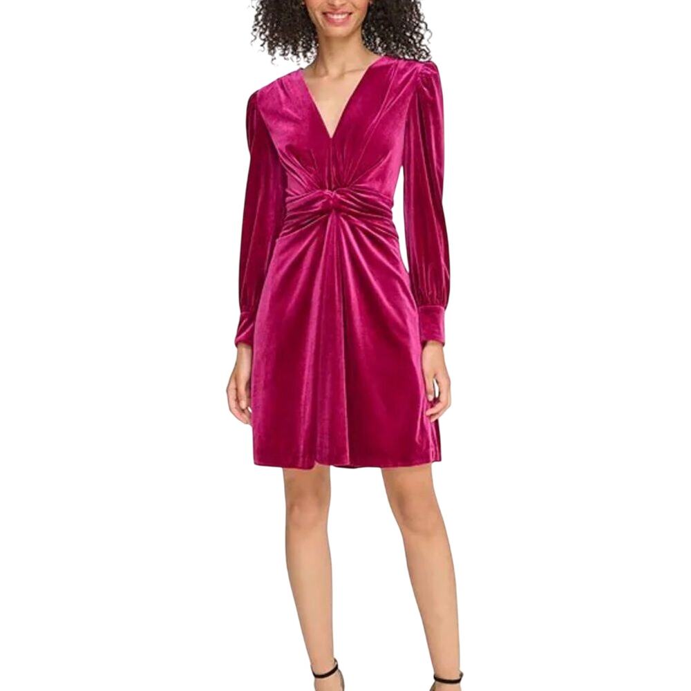 Vince Camuto Long Sleeve Velvet Twist V-Neck Long Sleeve Sheath Dress Size 6